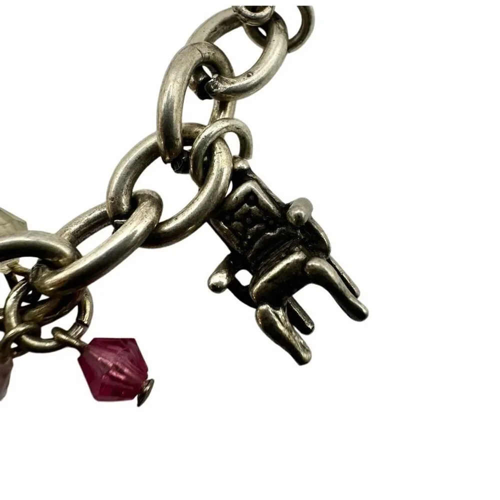 Princess Charm Bracelet Silver Pink Crystal castle  Chair heart princess